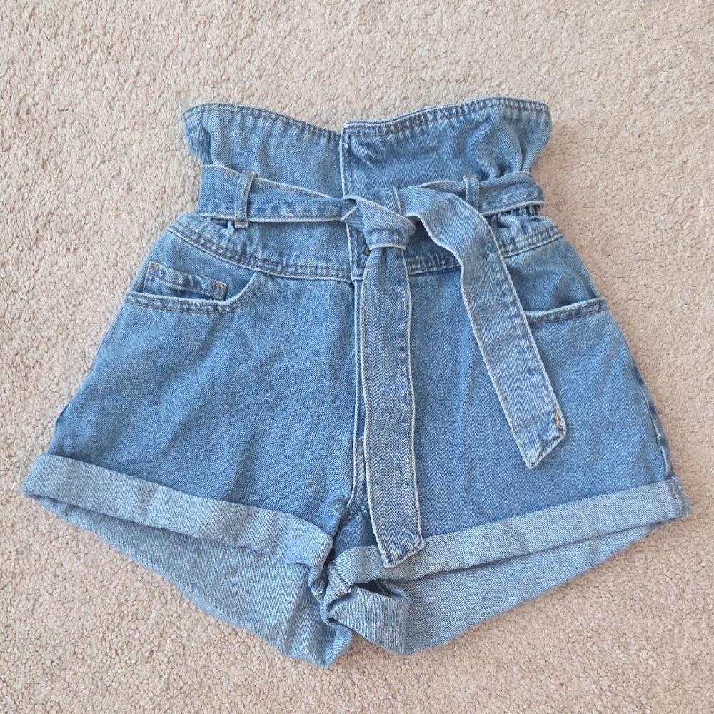 Forever 21 Paper Bag Denim High-Waisted Shorts